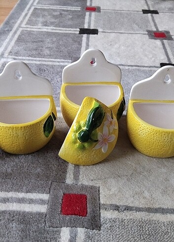 3 lü seramik vazo limon görselli
