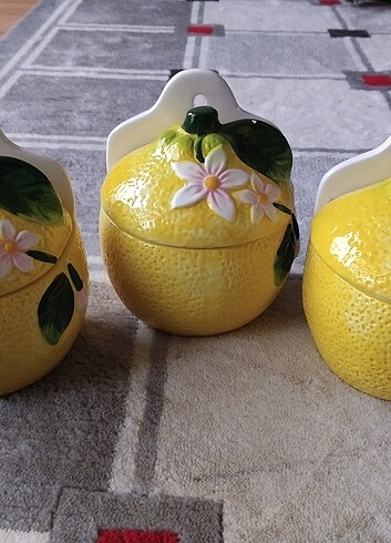 Beden sarı Renk 3 lü seramik vazo limon görselli