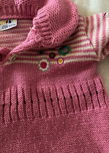 Kız Çocuk Pembe Uzun Kollu Örgü Kazak - Görsel 2