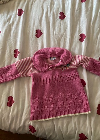 Kız Çocuk Pembe Uzun Kollu Örgü Kazak - Görsel 4