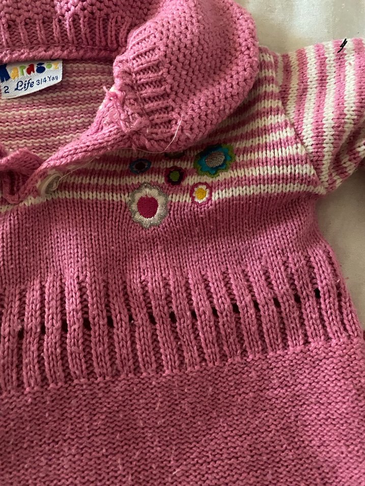 Kız Çocuk Pembe Uzun Kollu Örgü Kazak - Görsel 2