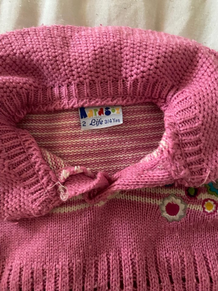 Kız Çocuk Pembe Uzun Kollu Örgü Kazak - Görsel 3