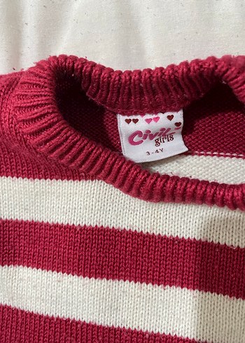 Bordo Beyaz Çizgili Kız Kazak - Görsel 3