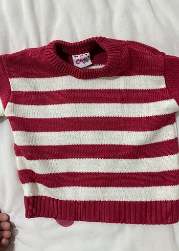 Bordo Beyaz Çizgili Kız Kazak - Görsel 2