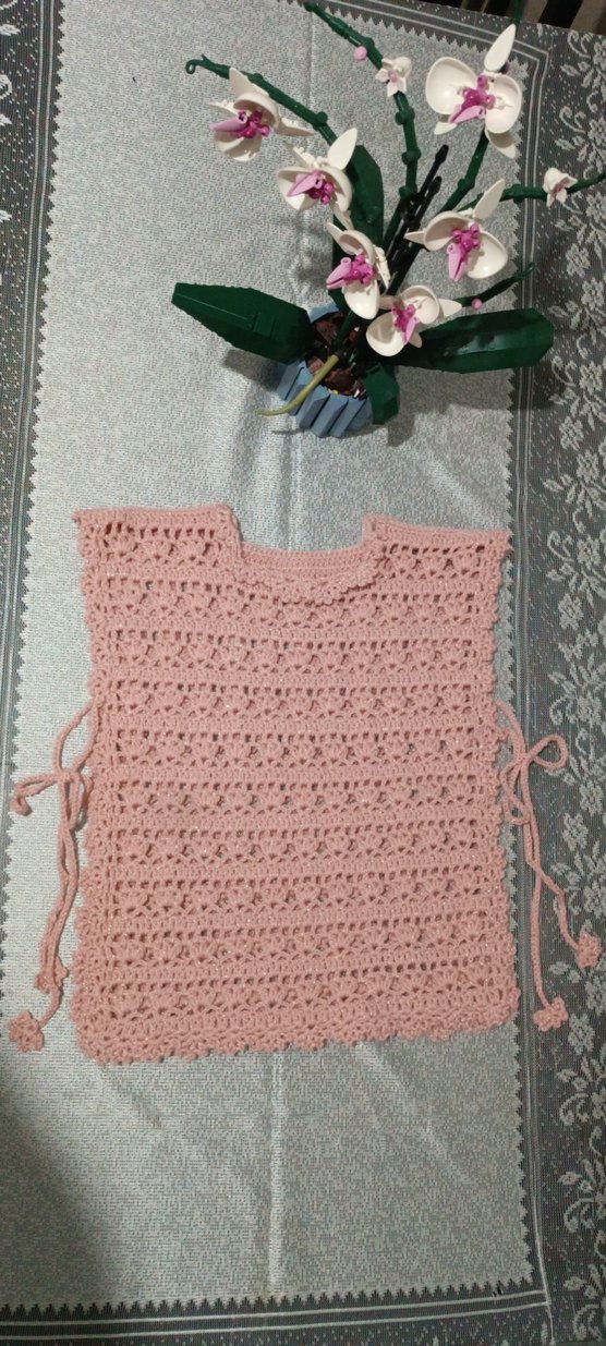 Kız Çocuk Dantel Detaylı Pembe Örgü Panço - Görsel 3