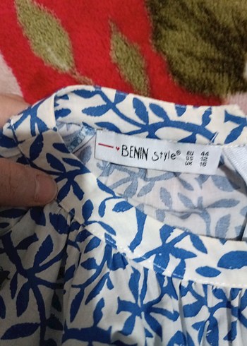 44 Beden mavi Renk Mavi Bağlama Desenli Uzun Keten Elbise