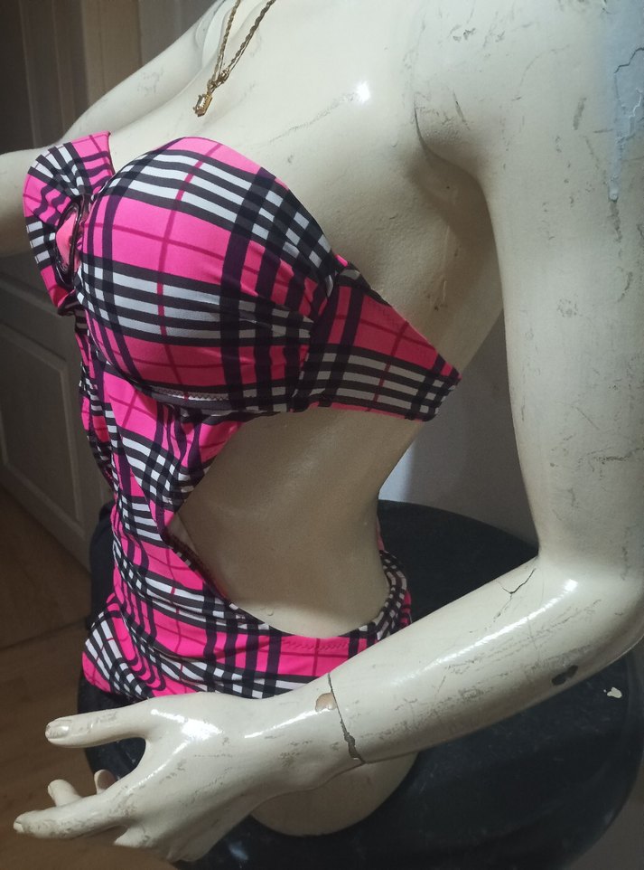 Kom 42 beden Pembe Mini Straplez Bağlamalı Mayo - Görsel 2