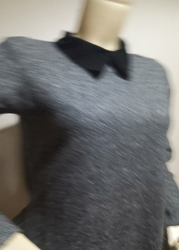 NESSİA XL Gri Midi Triko Elbise Siyah Yaka - Görsel 4