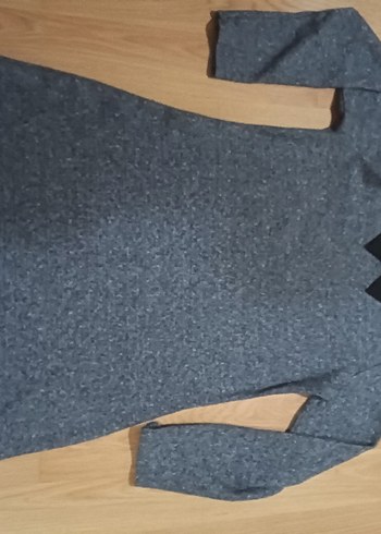 NESSİA XL Gri Midi Triko Elbise Siyah Yaka - Görsel 11