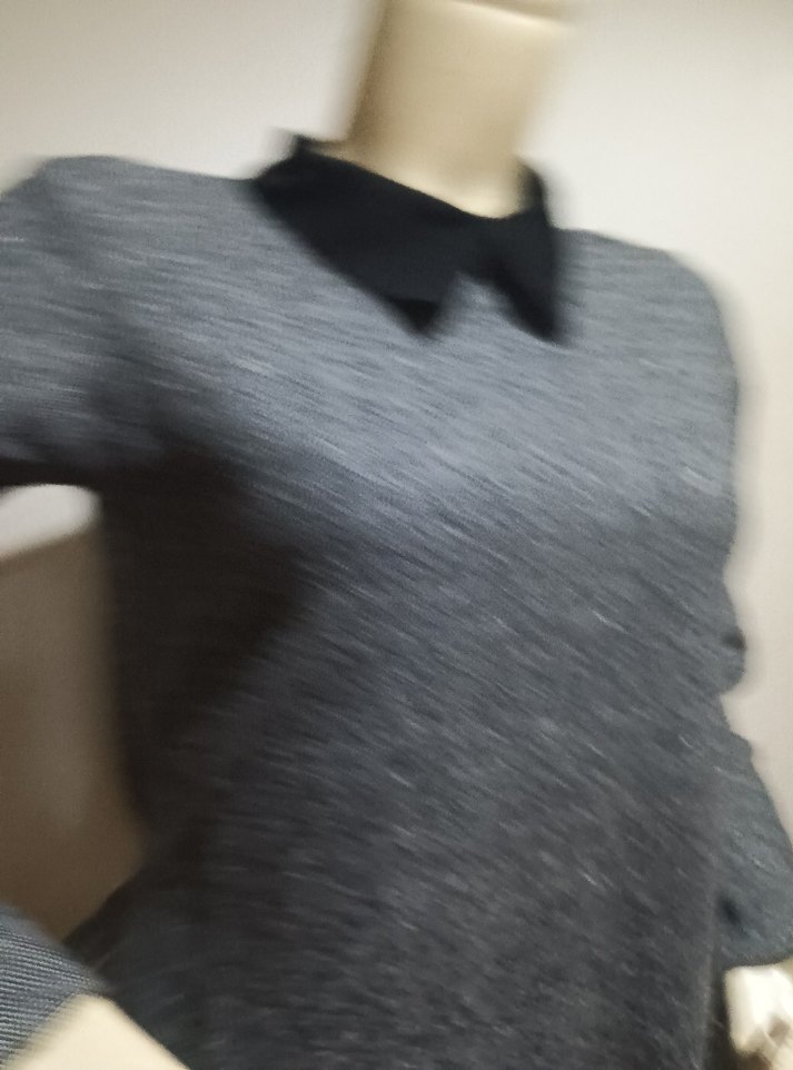 NESSİA XL Gri Midi Triko Elbise Siyah Yaka - Görsel 4