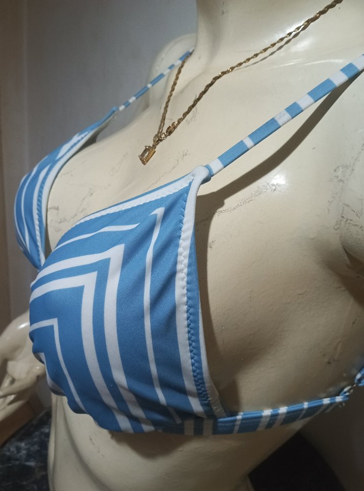 Kom Mavi İnce Askılı Bikini Üstü S/M - Görsel 5