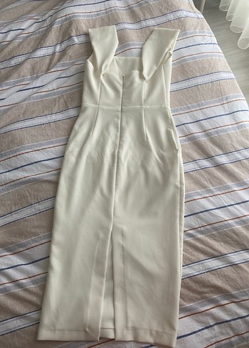 Beyaz Drapeli Straplez Kalem Elbise - Görsel 4