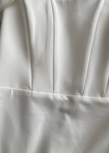 Beyaz Drapeli Straplez Kalem Elbise - Görsel 6