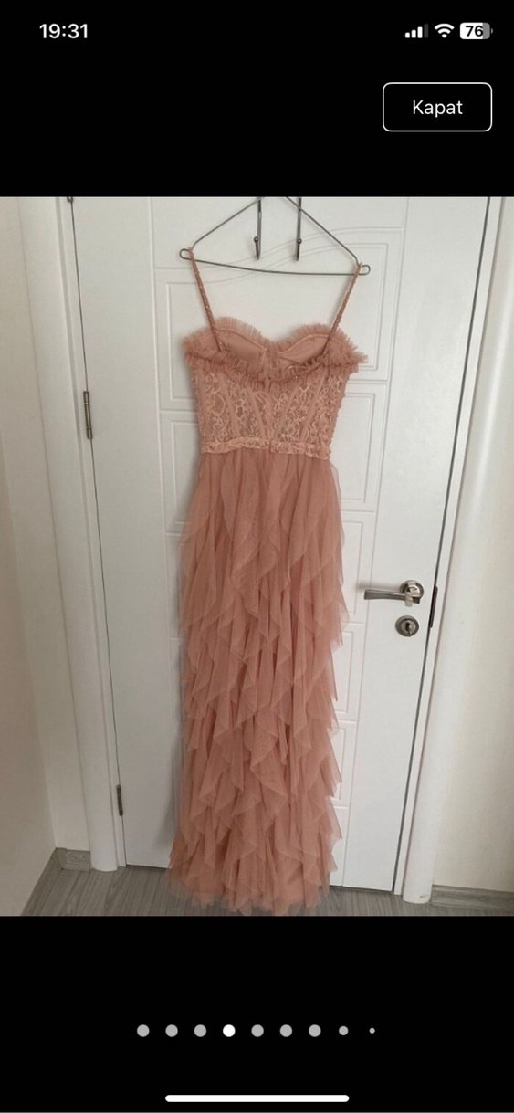 Pembe Nakışlı Straplez abiye - Görsel 4