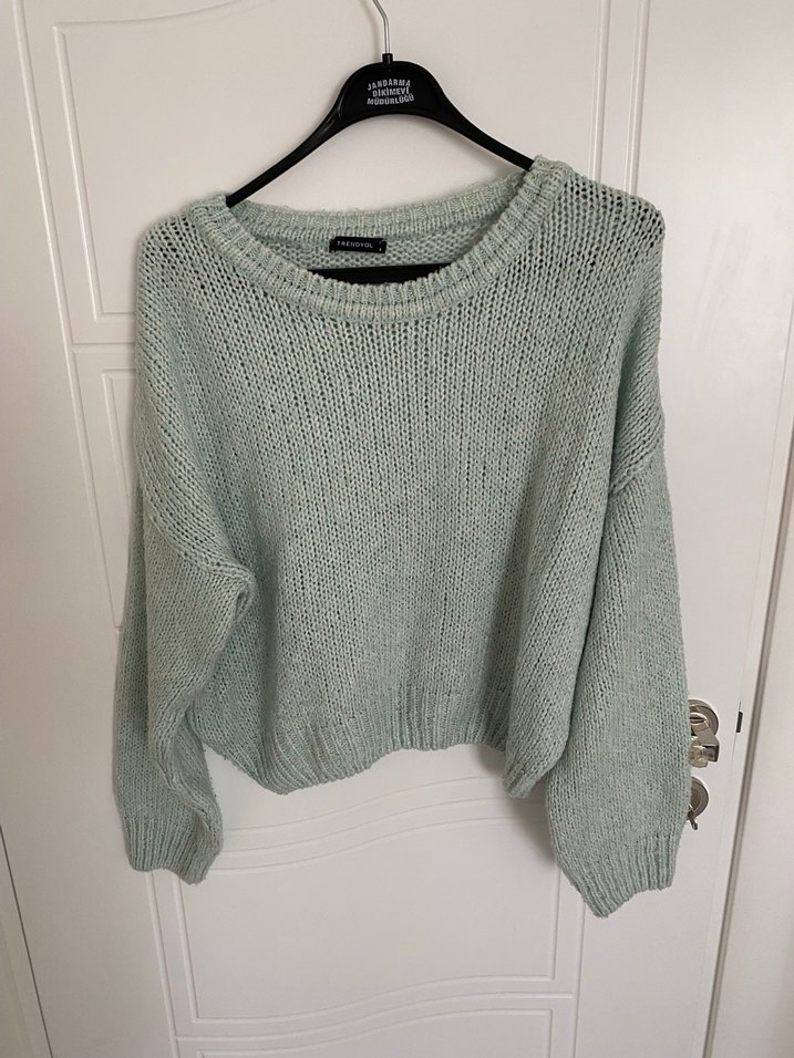 Mine yeşili Örgü Kadın  Kazak - Görsel 2