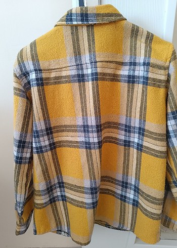 Düğmeli Sarı Gri Kadın Yün Gömlek - Görsel 2