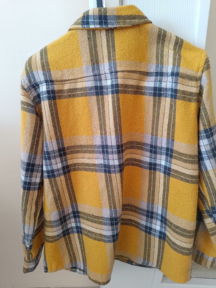 Düğmeli Sarı Gri Kadın Yün Gömlek - Görsel 2