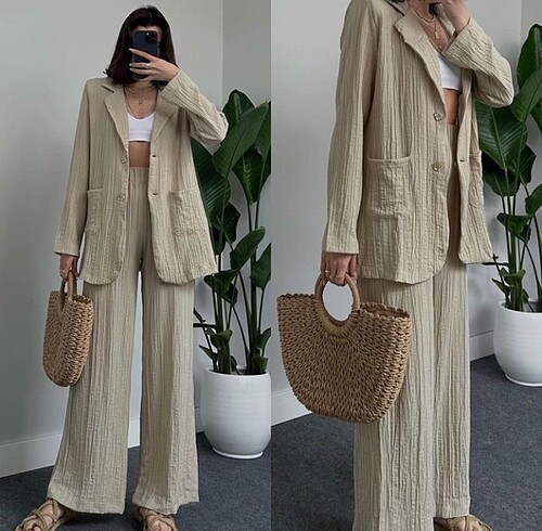 m Beden Gofre (Vatkalı) Blazer Takım