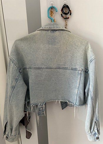 m Beden Gri Kadın Denim Ceket, Düğmeli, Salaş Kesim
