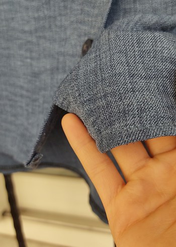 Mavi indigo Keten Düğmeli Kadın Gömlek - Görsel 4