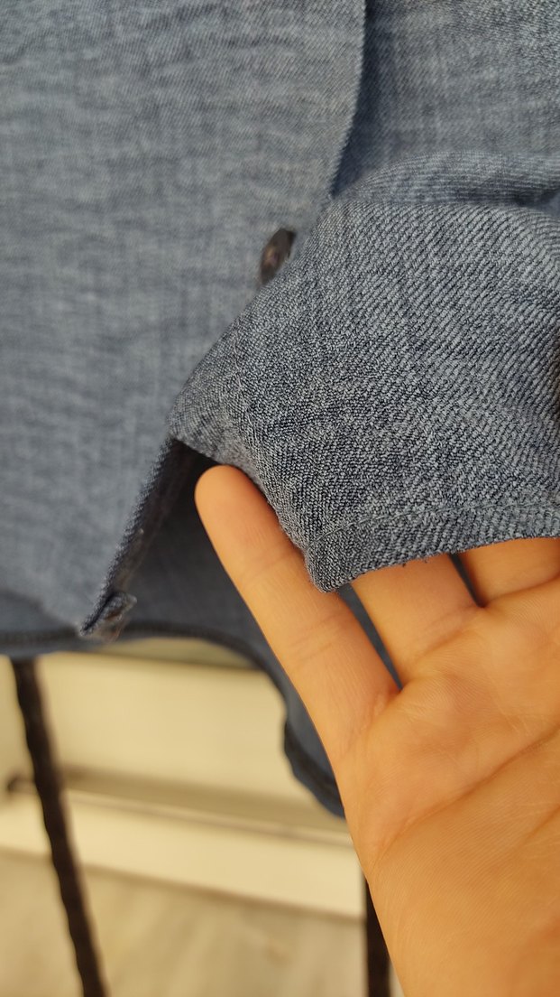 Mavi indigo Keten Düğmeli Kadın Gömlek - Görsel 4