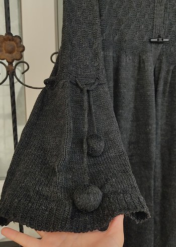 Gri  füme Uzun Triko Kadın Hırka - Görsel 3