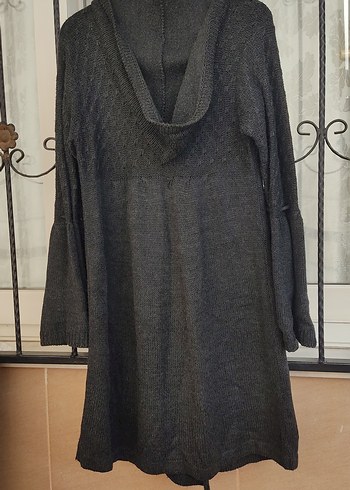 Gri  füme Uzun Triko Kadın Hırka - Görsel 2