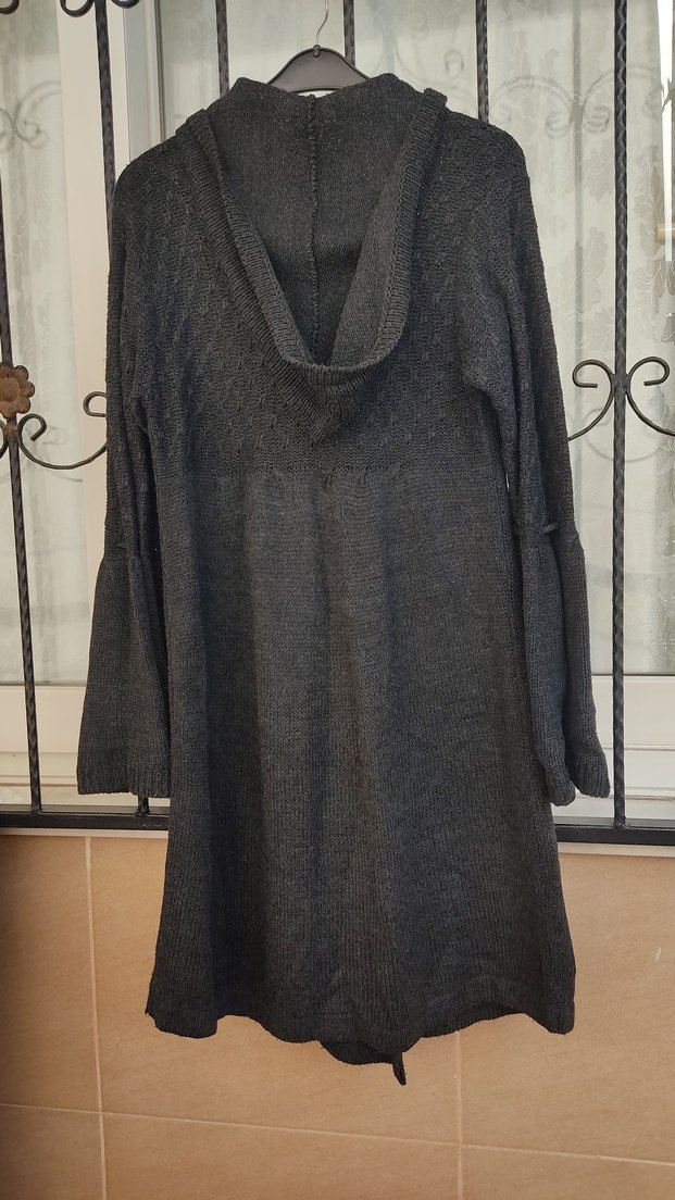 Gri  füme Uzun Triko Kadın Hırka - Görsel 2