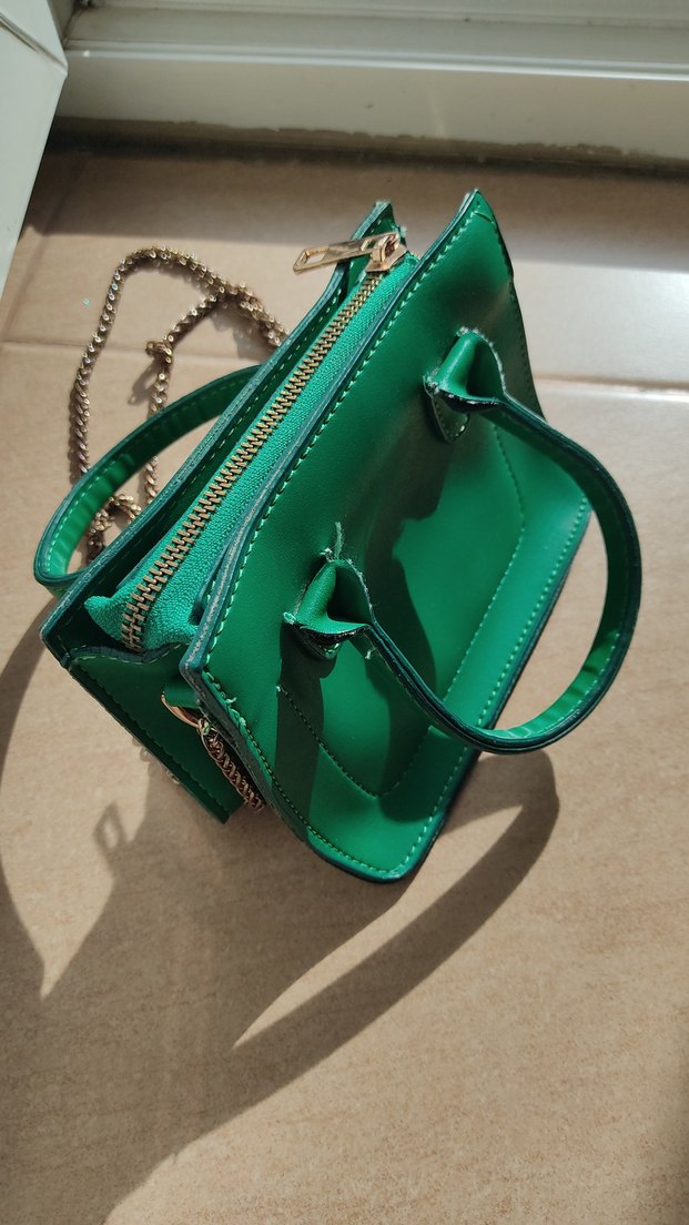 Yeşil Deri Zincir Detaylı Kadın Çanta - Görsel 3