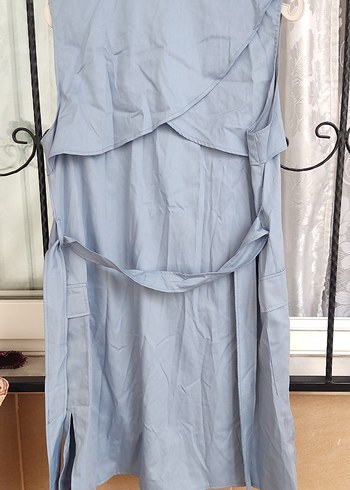 Kadın Mavi Kolsuz Uzun Trençkot - Görsel 2