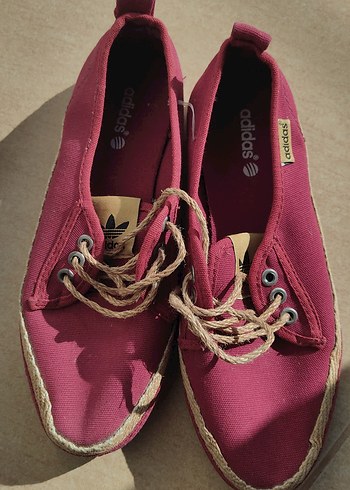 adidas bordo vintage hasır bağcık babet - Görsel 3