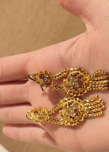 Altın Renkli Mini Püsküllü Vintage hint Küpe - Görsel 4