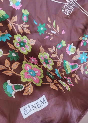  Beden Kahverengi Çiçek Desenli Osmanlı turalı vintage eşarp fular