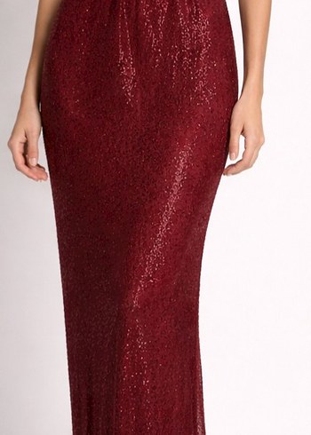 Pullu Kırmızı Uzun Abiye Elbise - Görsel 2