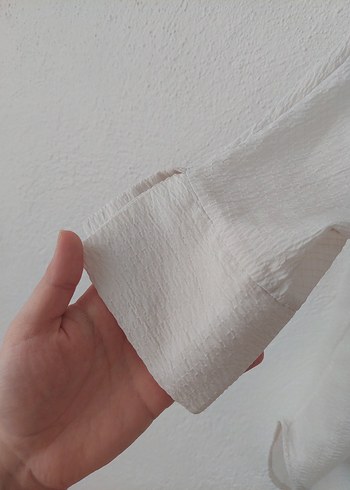 Beyaz Keten Düğmeli Kadın Gömlek - Görsel 2