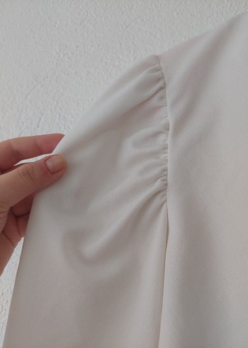 V Yaka Beyaz Kadın Pamuk Bluz - Görsel 3