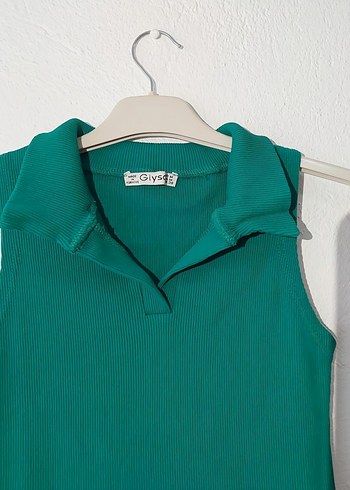 Yeşil Yakalı Kolsuz Midi Elbise - Görsel 2