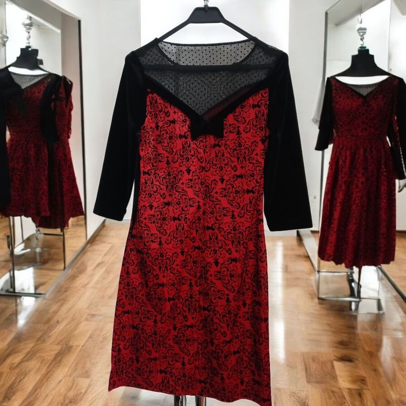 Klasik Zarafet Kırmızı Dantelli Uzun Kollu Elbise - Görsel 2