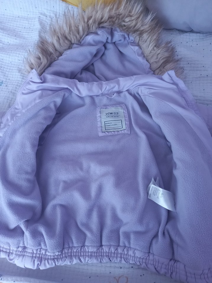 Kürklü Kapüşonlu  Mont, Lila - Görsel 3