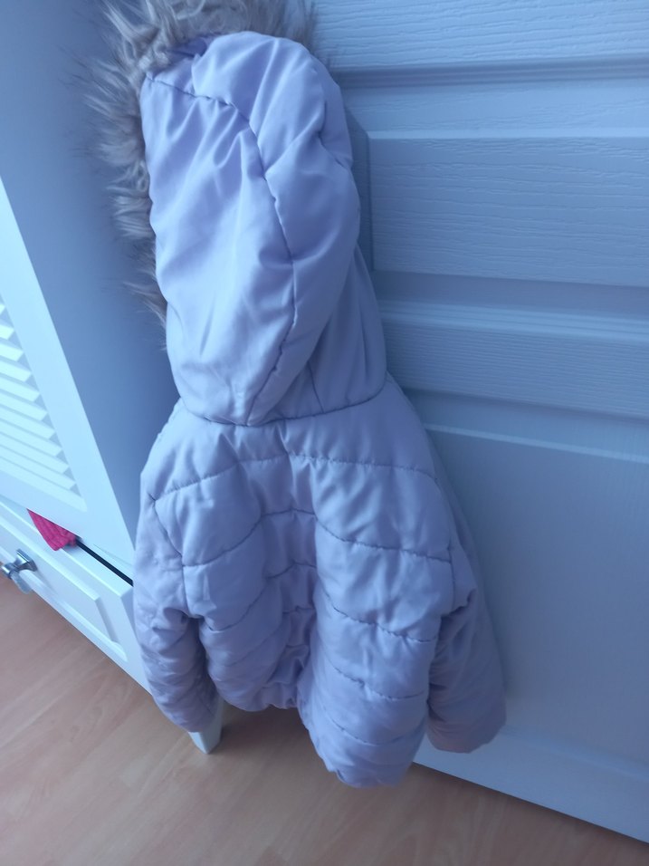 Kürklü Kapüşonlu  Mont, Lila - Görsel 4