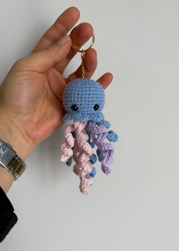 Püsküllü Mavi Amigurumi Denizanası Anahtarlık - Görsel 2