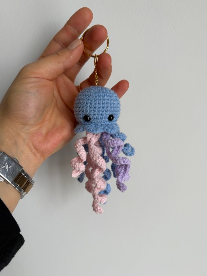 Püsküllü Mavi Amigurumi Denizanası Anahtarlık - Görsel 2