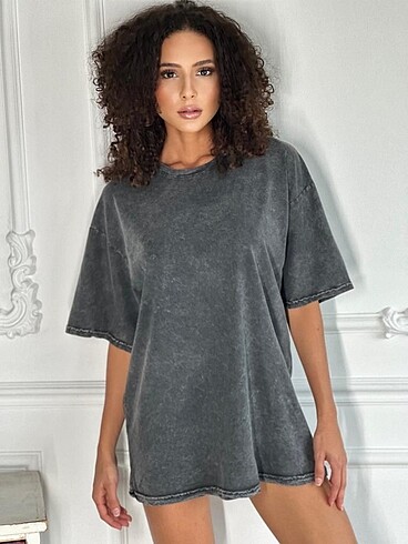 universal Beden gri Renk Oversize T-shirt