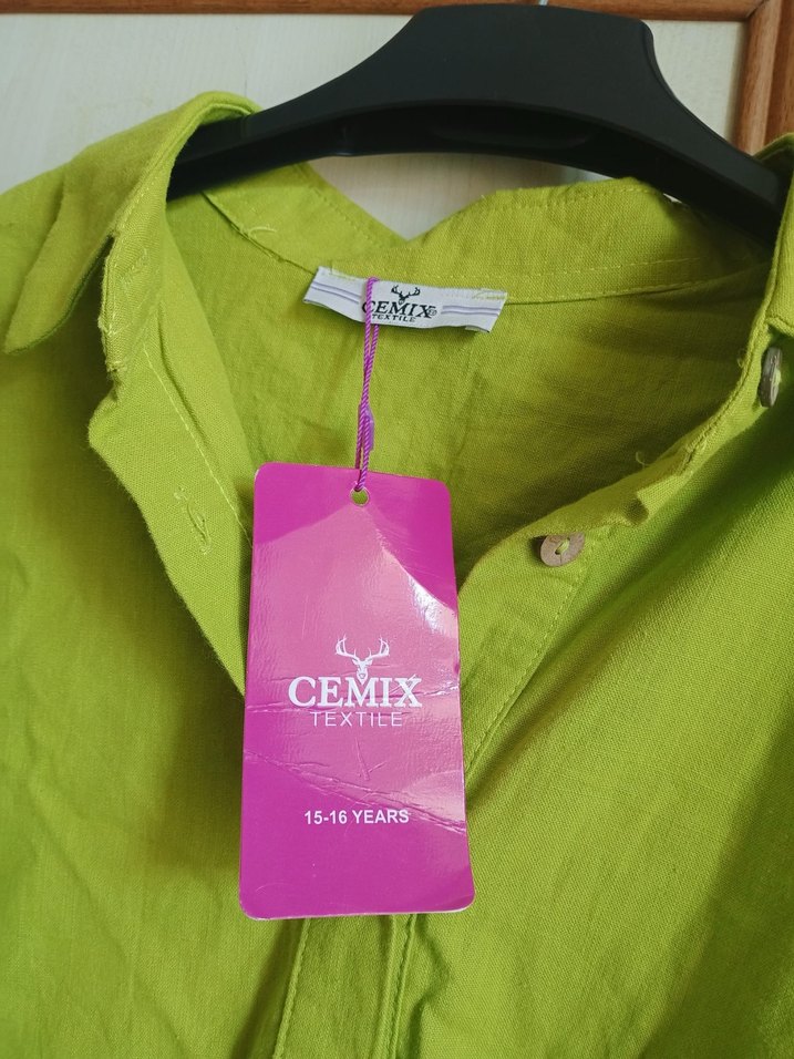 Düğmeli Yeşil Keten Kadın Gömlek - Görsel 2