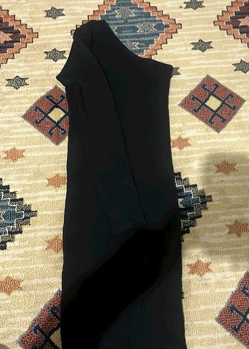 Tek Omuz Drapeli Siyah kısa Elbise - Görsel 2