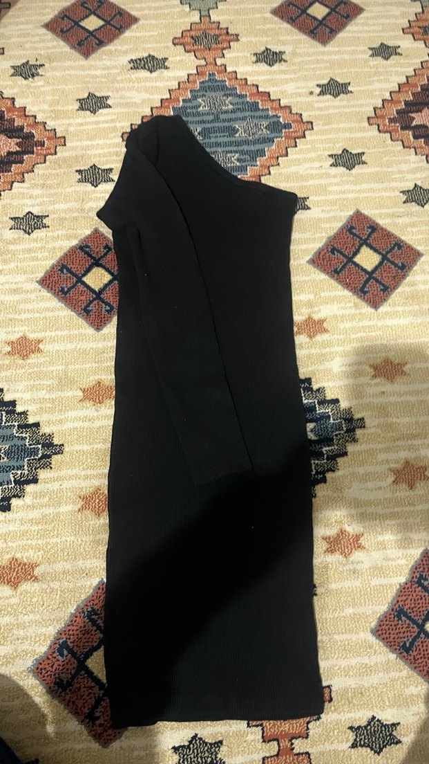 Tek Omuz Drapeli Siyah kısa Elbise - Görsel 2