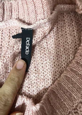 Pembe Örgü Kadın Triko Boğazlı Kazak - Görsel 2