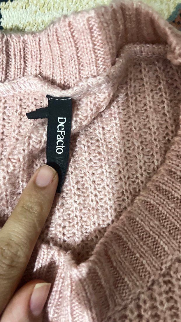 Pembe Örgü Kadın Triko Boğazlı Kazak - Görsel 2