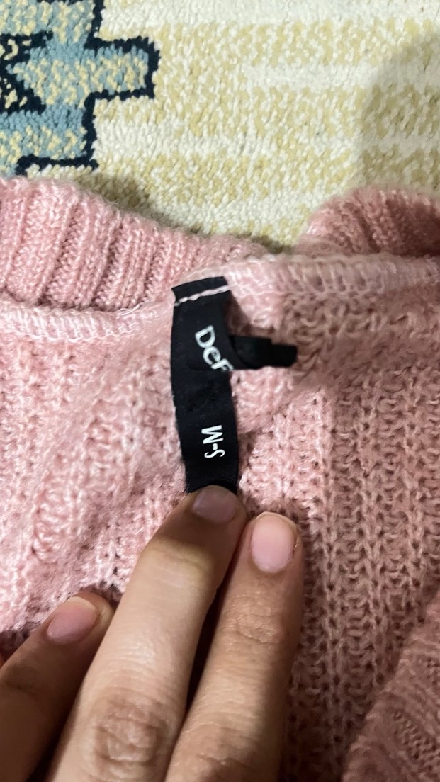 Pembe Örgü Kadın Triko Boğazlı Kazak - Görsel 3