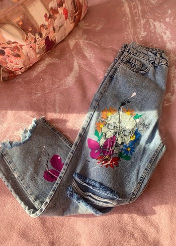 Custom Desenli Çok Renkli Mom Jean - Görsel 3